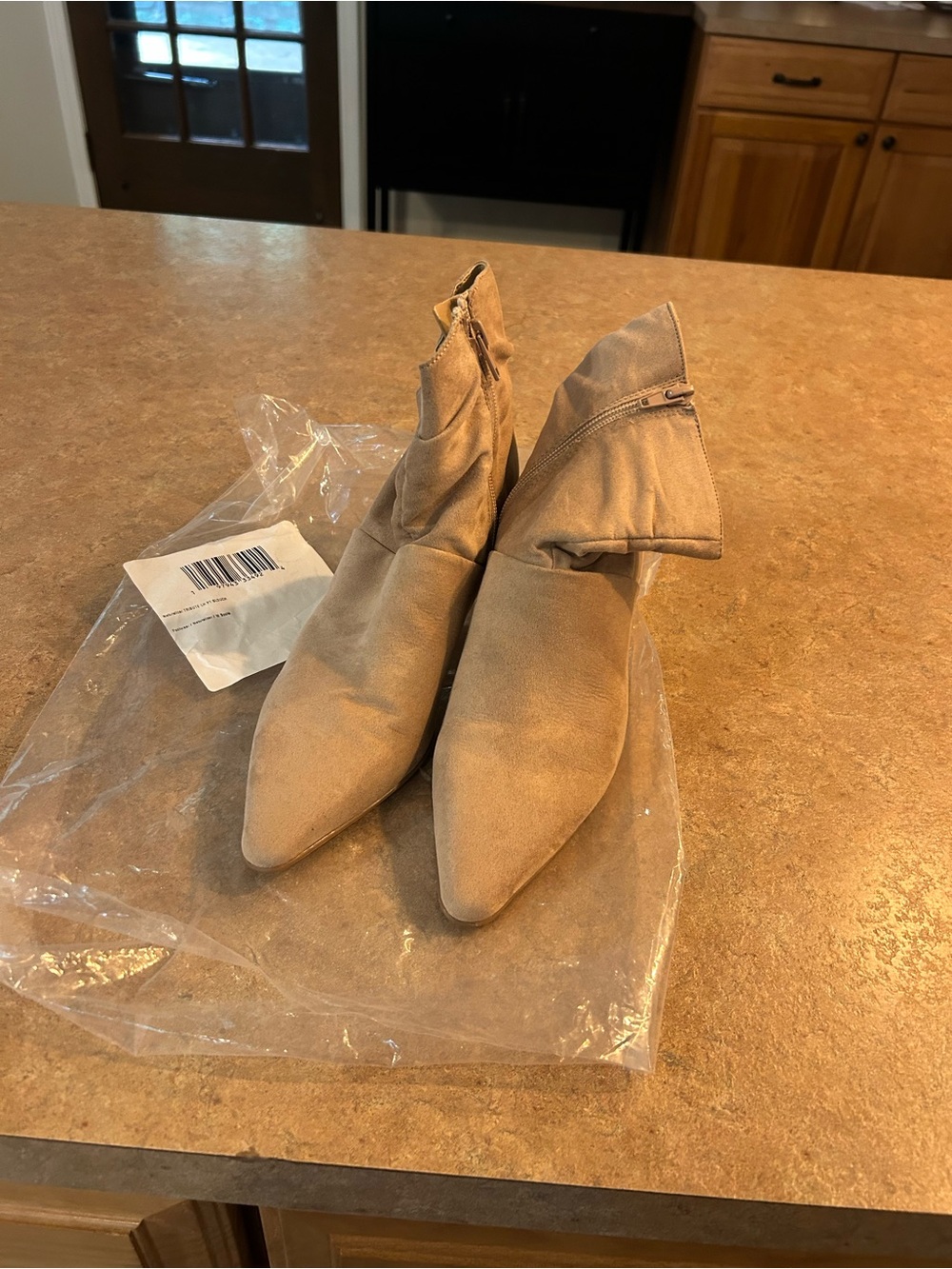 Naturalizer Taupe Pointed Toe Ankle Booties with Side Zip Closure